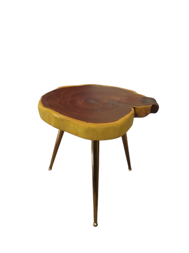 میز عسلی چوب کهور با پایه فلزی طلایی مناسب دکوراسیون مدرن